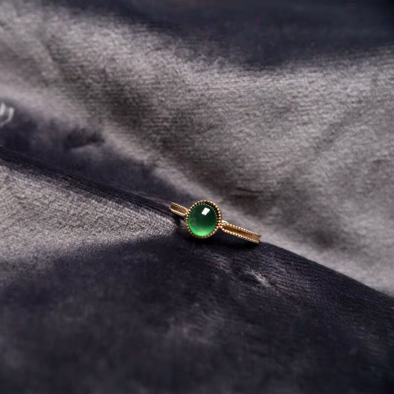 Copper Adjustable Geometric Ring With 5MM Jade Inlay Gold Color Jewelry Gift For Her Elegant Jewelry Gift Idea