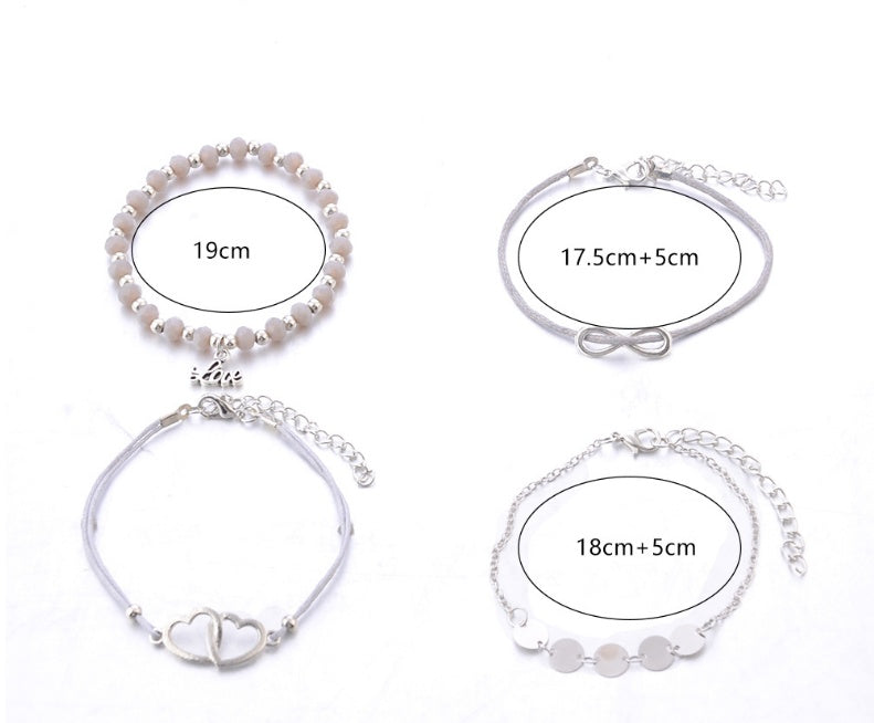 Heart Shape Unisex Alloy Bracelet Set Electroplated Anniversary Gift For Travel European Style Jewelry For You