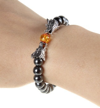 Mens Obsidian Bracelet Hand Woven Dragon Animal Zodiac Anniversary Birthday Employee Gift Handcrafted Jewelry Piece