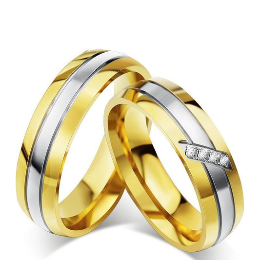 Couple Rings Titanium Steel European Geometric Design Rings Micro Inlay Individually Packed Rings For Her And Him