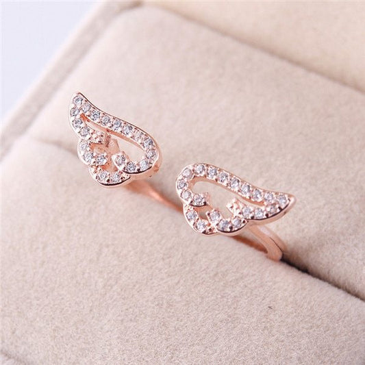 Adjustable Angel Wings Ring With Micro Pave Zircon Gold Tone Fashion Jewelry For Women Gift Durable High Grade