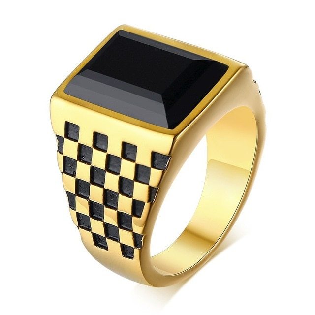 Unisex Stainless Steel Checkerboard Ring Geometric Pattern Durable Fashion Accessory For Men And Women For All