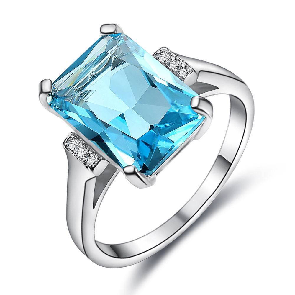 Sea Blue Zircon Rings for Women Elegant Fashion Jewelry Sparkling Statement Gift Versatile Everyday Wear Gifts