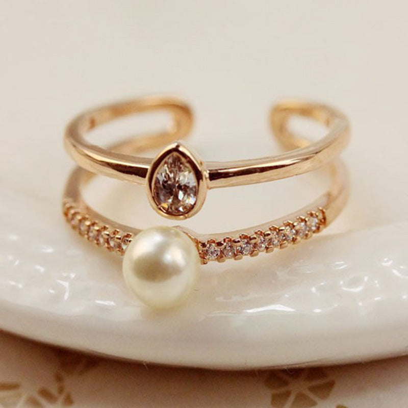 Korean Style Zircon Inlaid Ring For Women Geometric Design Gift Holiday Packaging Elegant Everyday Accessories