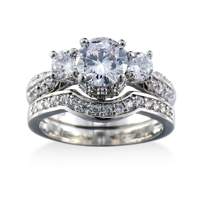 Copper Ring with White Zircon Ornaments Platinum Plated Band Elegant Jewelry Gift for Women Fashion Ring Copper White Zircon Ring US Size 6 7 8 9 10