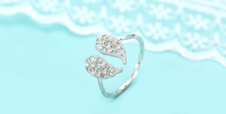 Women Adjustable Angel Wings Ring Zircon Inlaid Metal Geometric Korean Style Jewelry Birthday Gift Accessories
