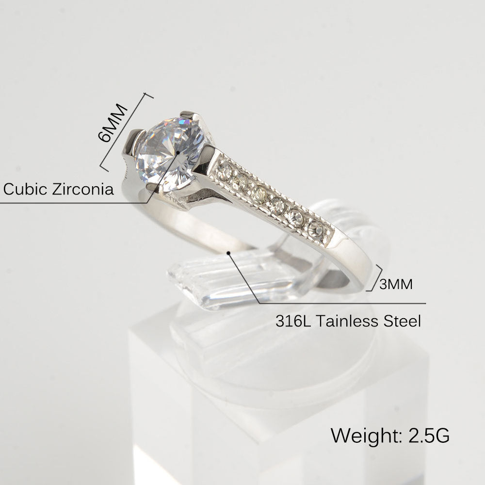 Women's Stainless Steel Heart Ring with 5A Zircon Stone Engagement Ring Perfect Gift for Her Geometric Metal Ring Available in Sizes 5 6 7 8 and 9