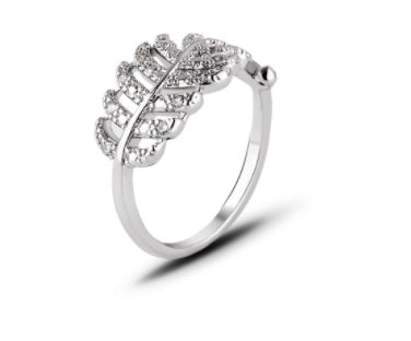 Womens LeafDesign Ring Zircon Inlaid Copper AAA Jewelry Exquisite Polished Delicate Everyday Wear Gift For Her