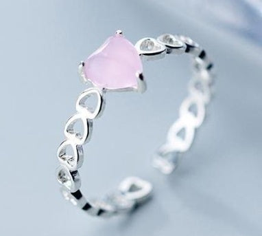 Womens Fashion Synthetic Glass Hollow Love Ring Sweet Temperament Dainty Finger Jewelry For Daily Wear Elegant