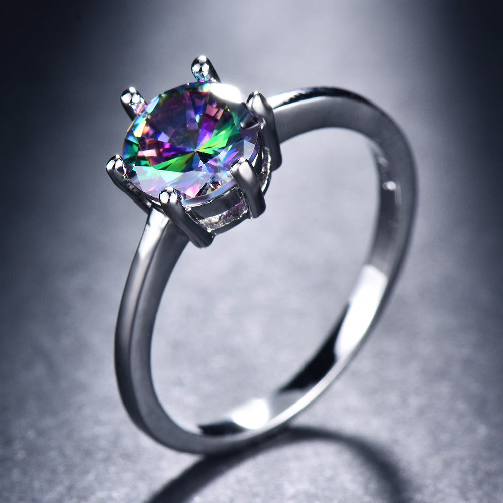 Six Prong Ladies Opal Ring Platinum Main Stone Opal Blue White Colorful Shine Gift For Special Occasions Today