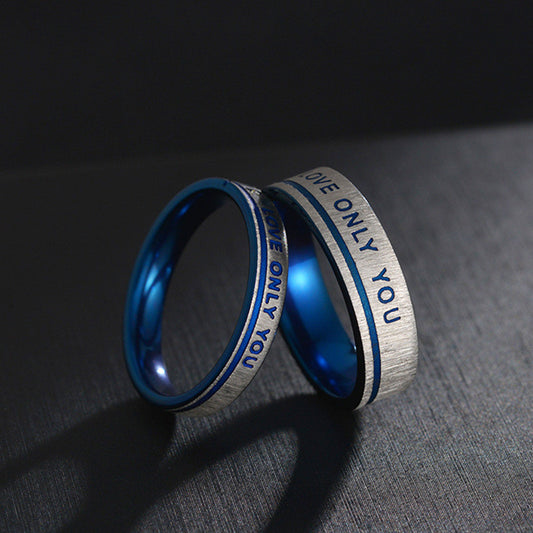 Stainless Steel Couples Rings Set For Him And Her Blue Plated With Diamond Love Engraving Simple Geometry BandsPro