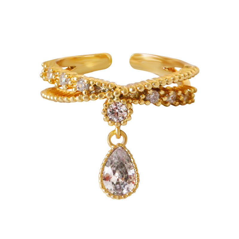 Zircon Drop Ring Adjustable Crown Style Jewelry For Her Copper Electroplating Gift Birthday Anniversary Present Today