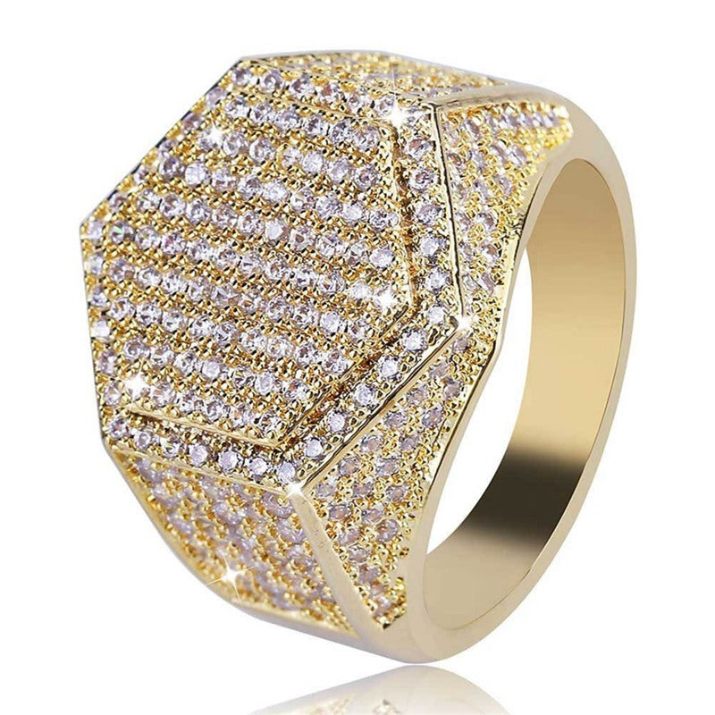 Mens Square Ring Iced Out Micro Pave CZ Silver Ring Gold Color Hip Hop Jewelry For Men Fashion For Daily Style
