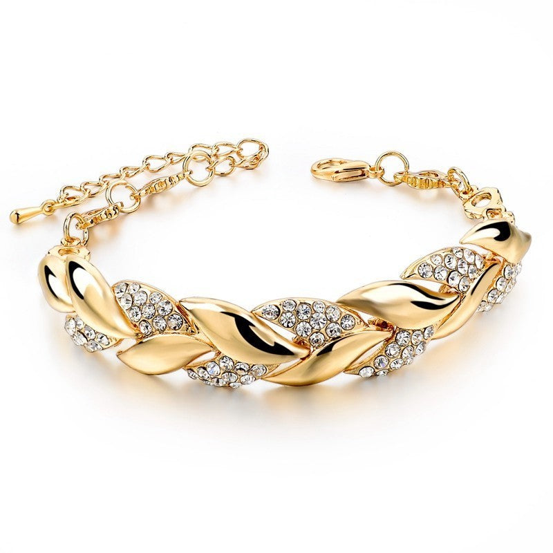 Golden Leaf Alloy Bracelet For Women And Girls Everyday