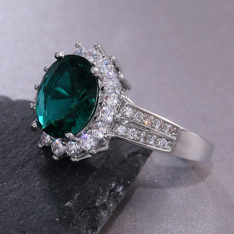 Women's Oval Zircon Ring Gold Plated Copper Geometric Green Gemstone Fashion Statement Jewelry For Daily Dress