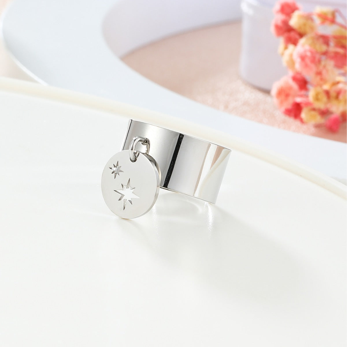 Flower Hollow Ring For Women Open Mouth Stainless Steel Gold Or Silver Finish Jewelry Free Size Adjustable Fit
