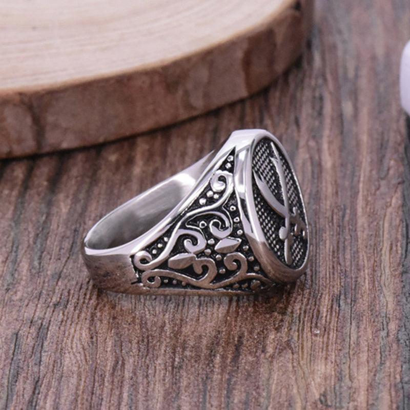 Pirate Double Knife Ring Titanium Steel Vintage Knuckle Ring for Men and Women Steel Color Festival Gift Letters Numbers Text Polishing Technology