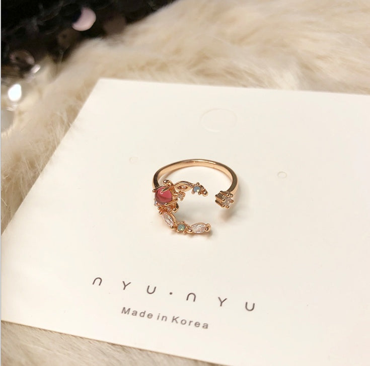 Small Flower Moon Ring With Heart Crystal Flower for Index Finger Women Jewelry Elegant Everyday Jewelry Gifts