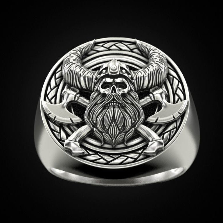 Nordic Mythology Mens Ring With Viking Skeleton Copper Ring