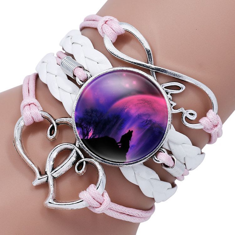 Leather Wolf Bracelet With Crystals And European Charms Adjustable Fashion Jewelry For Women Everyday Use Gift