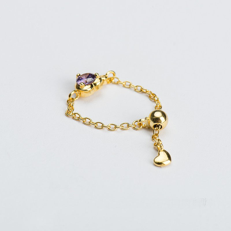 Silver Bracelet Ring Set Purple Zircon Micro Inlaid Adjustable Chain Elegant Gold Jewelry For Women And Girls