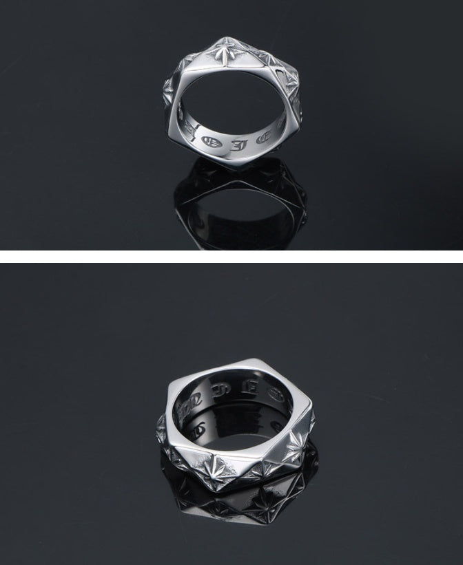 Titanium Steel Ring With Polygon Design Vintage Flower Statement Ring Fashion Jewelry Not Inlay 3D Ring Packed