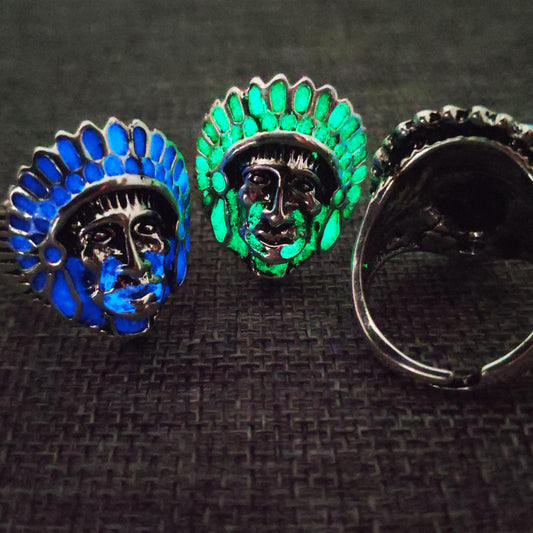 Mens Vintage Alloy Ring Geometric Indian Avatar Adjustable