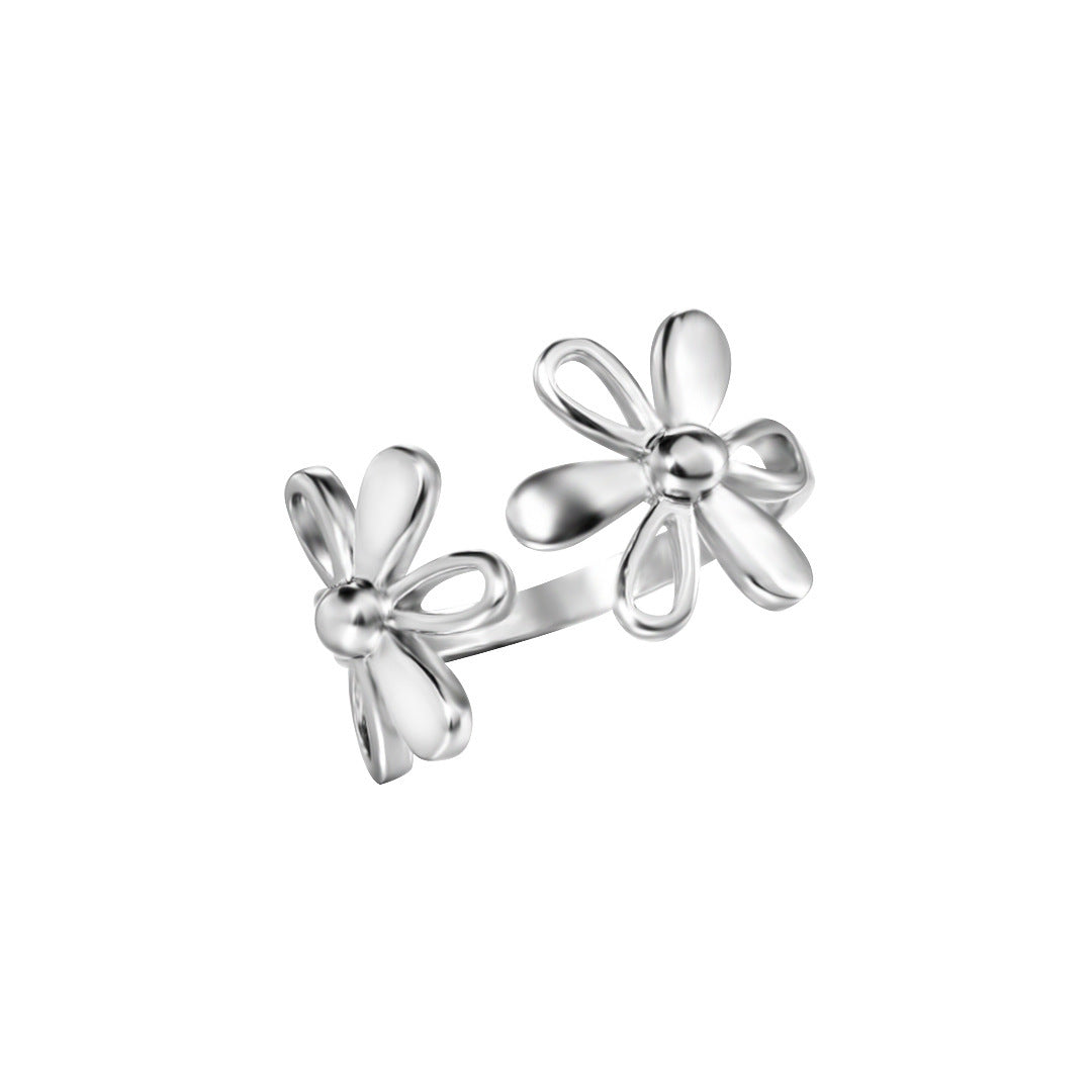 Adjustable Copper Daisy Ring Silver Electroplated Ellipse Flower Design Ins Style Jewelry For Women Daily Wear