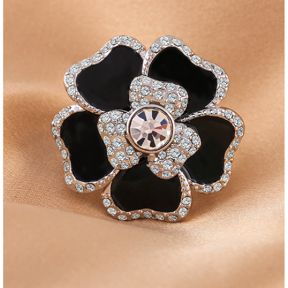 Womens Flower Exaggerated Copper Ring Statement Jewelry For Parties And Daily Wear Black Color Sizes 5 6 7 8 10 11