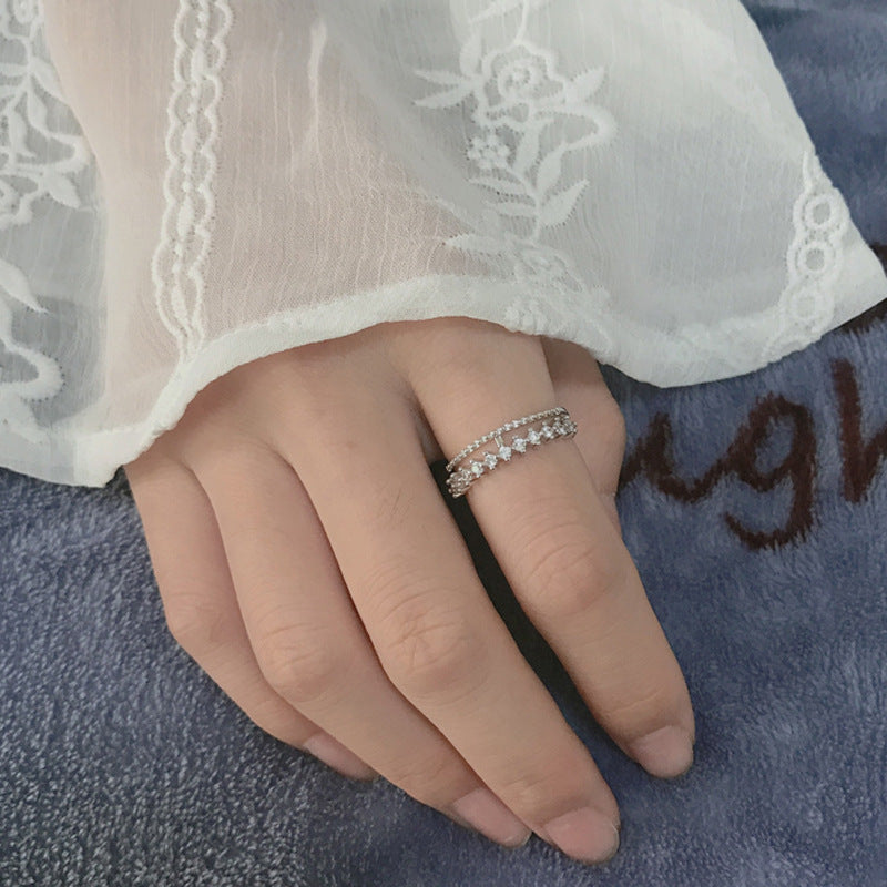 Women's Crown Ring with Flash Diamond Accent Index Finger Adornment S925 Sterling Silver Band Enhanced by 3A Zircon Stones Statement Ring Jewelry