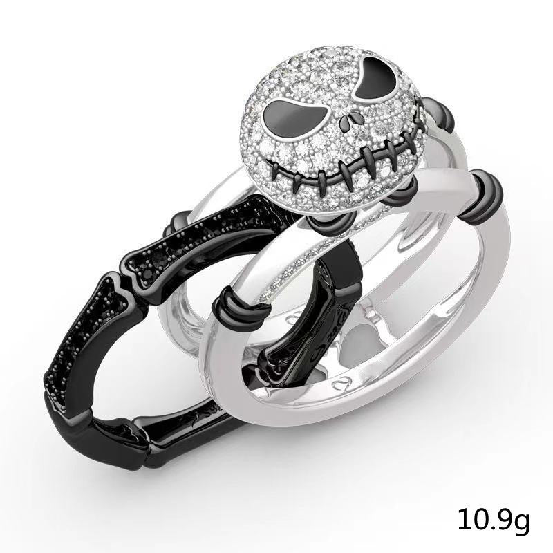 Two Color Skull Diamond Ring For Couples Unisex Black White Split Design Symbolizing Eternal Loving For Lovers