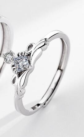 Sterling Silver Couple Rings Crown Princess Knight Adjustable Matching Bands 925 Electroplated For Couples Sets