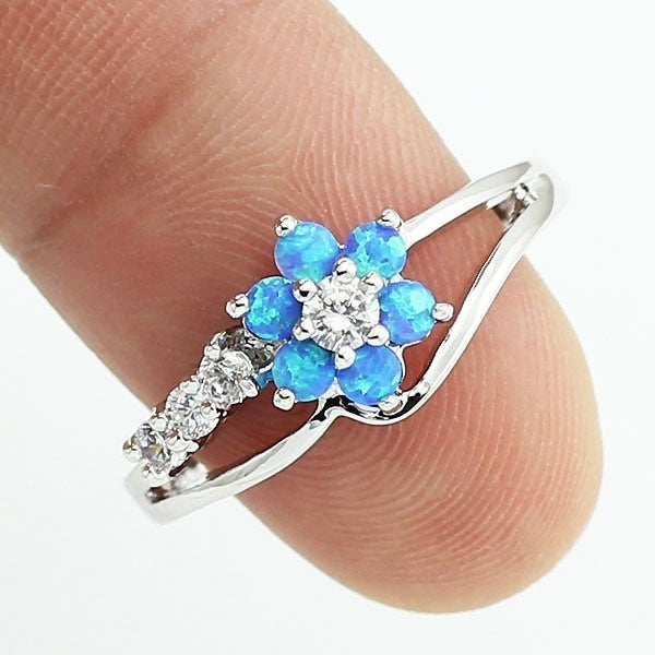Womens Flower Opal Ring Gold Plated Zircon Jewelry Elegant