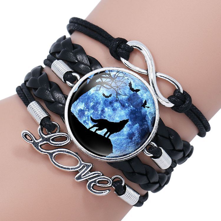 Leather Wolf Bracelet With Crystals And European Charms Adjustable Fashion Jewelry For Women Everyday Use Gift
