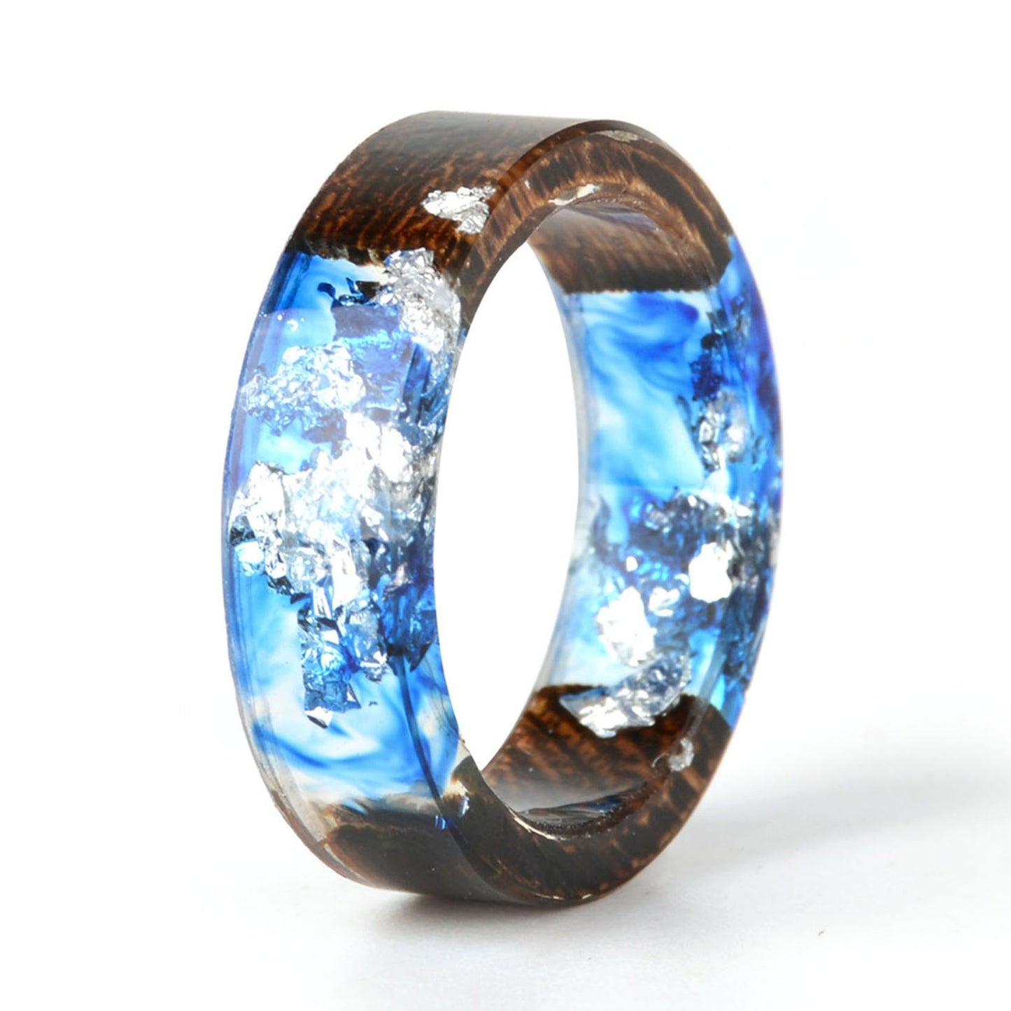 Womens Handmade Flower Resin Wood Ring Inside Gold And Silver Paper Unique Romantic Wedding Party Gift Jewelry