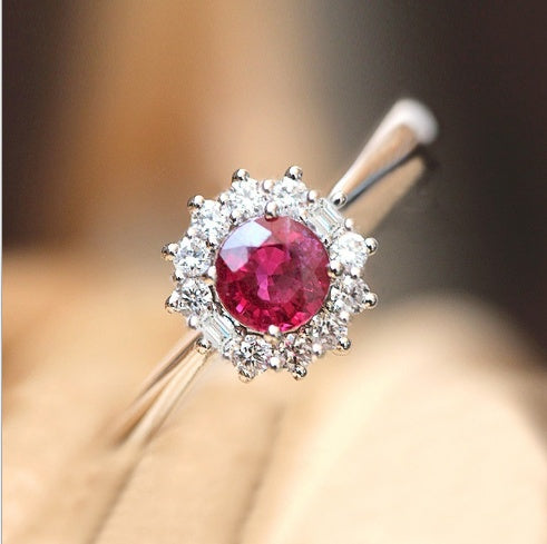 Vintage Red Zircon Ladies Ring Copper Jewelry Elegant Classic Statement Accessory Everyday Wear Gift For Any Occasion