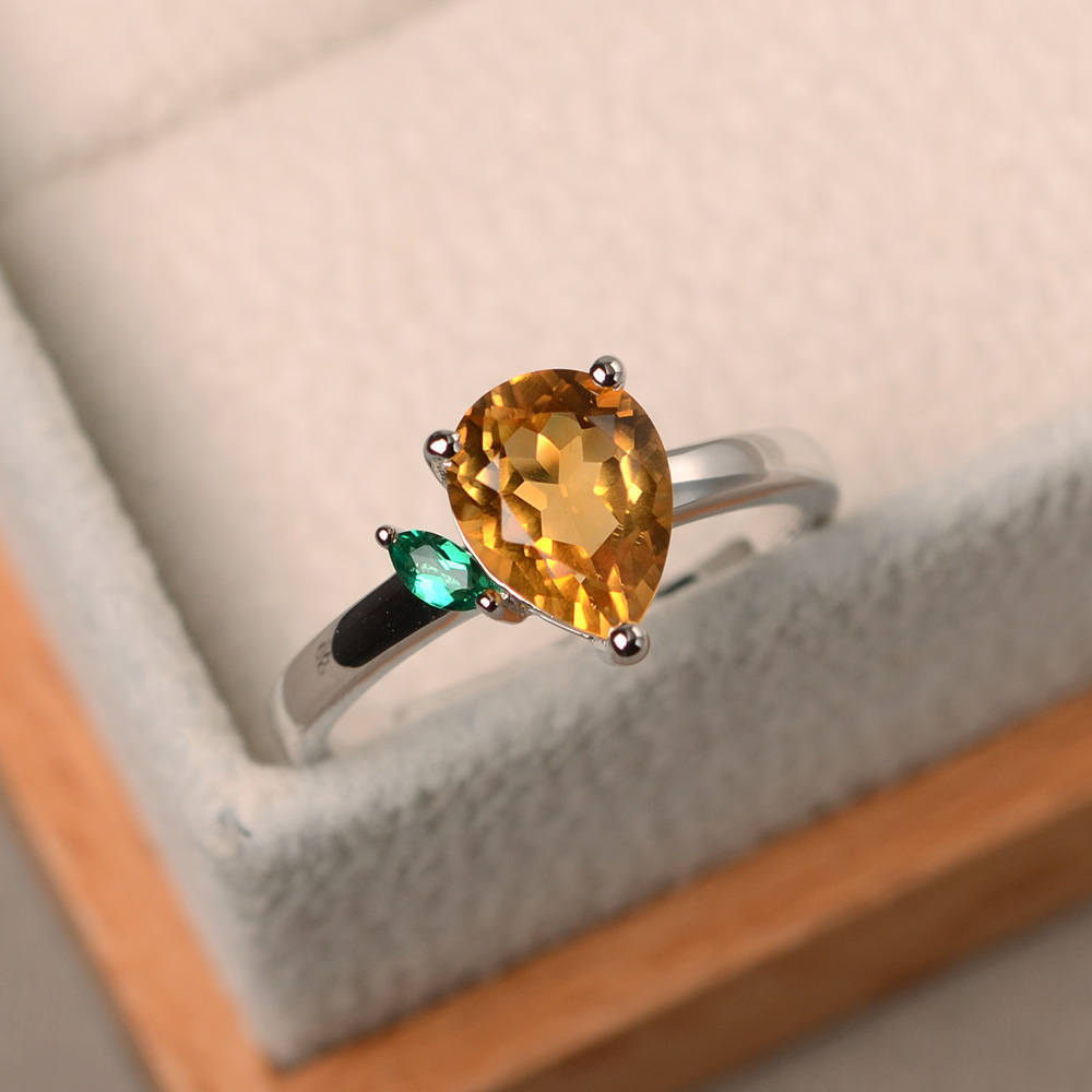 Pear Shaped Rainbow Zircon Ring Plated 925 Silver Copper Diamond Accents Teardrop Fashion Jewelry For Women 12