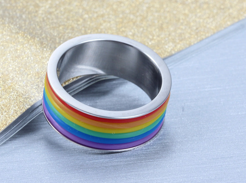 Stainless Steel Rainbow Ring 9mm Widest Sizes Six To Thirteen American Ring Individually Wrapped Everyday Wear