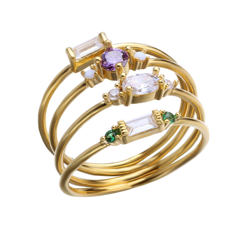 Geometric Zircon Ring Alloy Inlaid for Women Fashion Jewelry Gift for Her Versatile Accessory for Sleek Looks