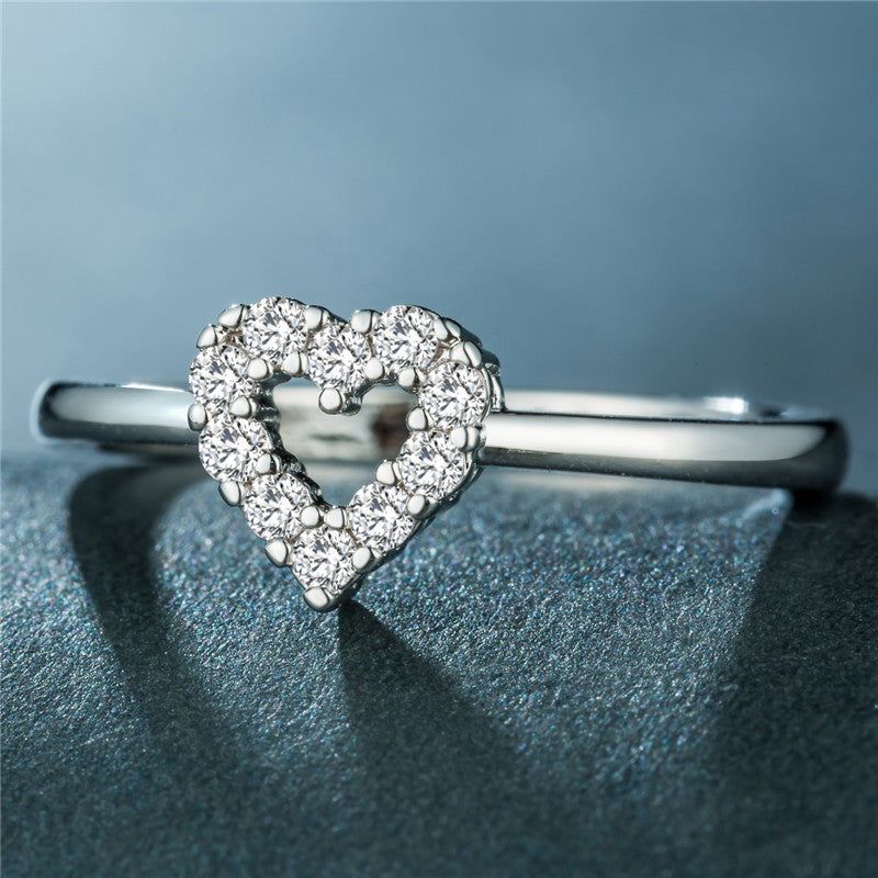 Heart Ring With Inlaid Zircon Copper Fashion Jewelry Gift For Her White And Rose Gold For Simple Everyday Wear