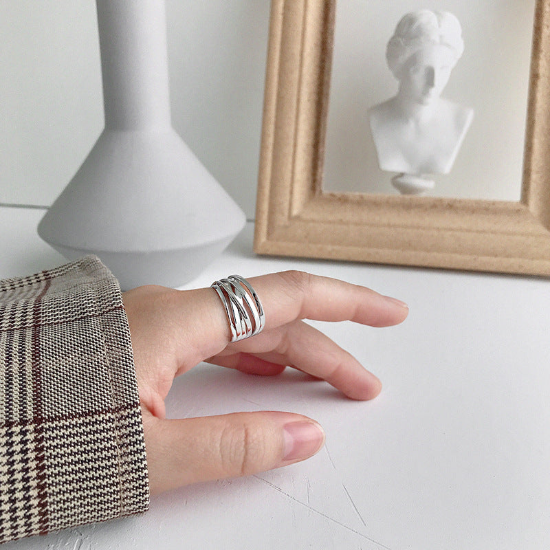 Geometric Layered 925 Sterling Silver Ring With Winding Line Design Elegant Gift For Her Everyday Wear Gift Included
