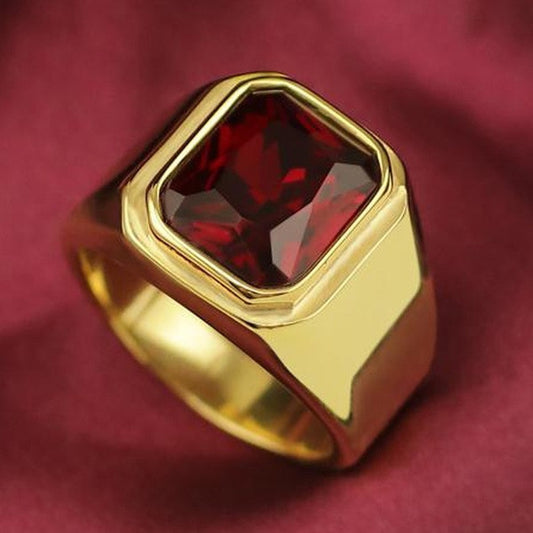 Men Square Alloy Ring Geometric Electroplated Wedding Band With Artificial Gems Inlaid Fashion Jewelry GiftFor