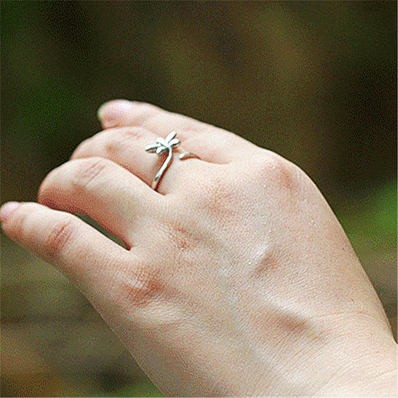 Dragonfly Ring Insect Gift Korean Fashion Silver Plated White Copper Birthday Gift For Her Elegant Anniversary