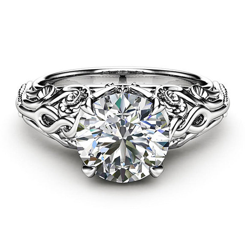 Womens Geometric Brass Ring White Steel Alloy Inlay With Artificial Gemstone European American Fashion Jewelry