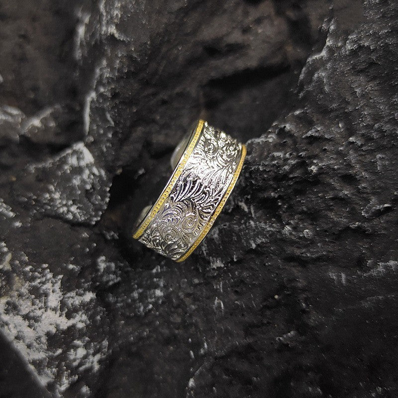 Women's Gold Silver Tang Grass Pattern Copper Ring Adjustable Opening Jewelry for Women Everyday Wear Stunning