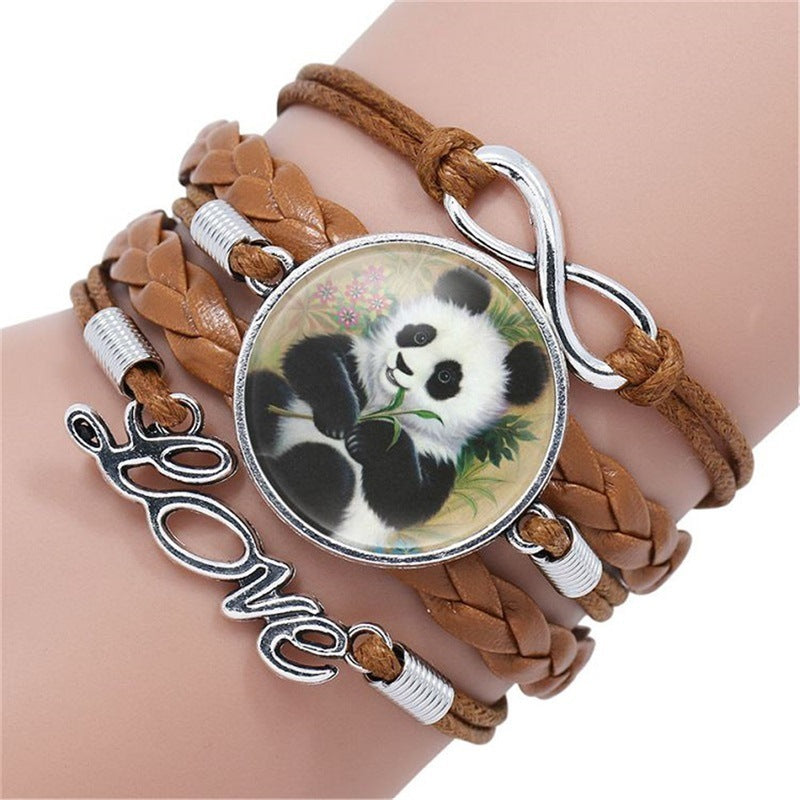 Unisex Woven Bracelet Multi Layer Design Artificial Leather And Glass Geometric Jewelry National Style Edition