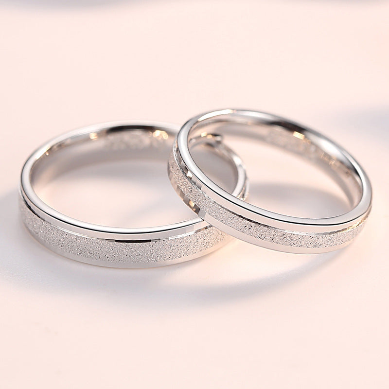 Frosted Couple Rings Matching Set Silver Plated Promise Rings Anniversary Wedding Bands Engagement For Couples
