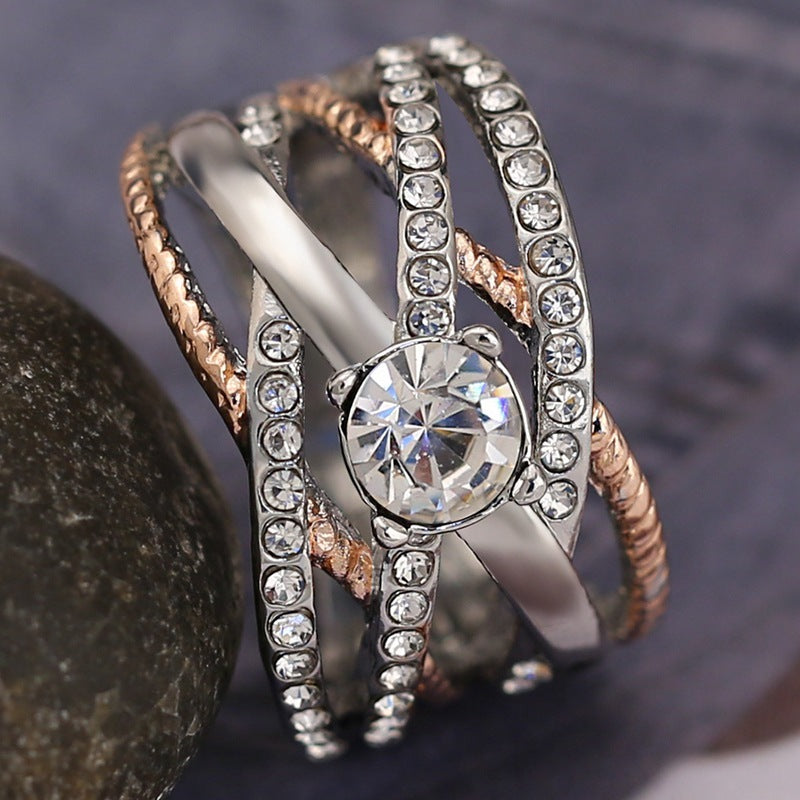 Rose Gold Separated Ring For Womens With Gold Plated Inlaid Gems Two Tones Sizes 5th 6th 7th 8th 9th 10th 11th