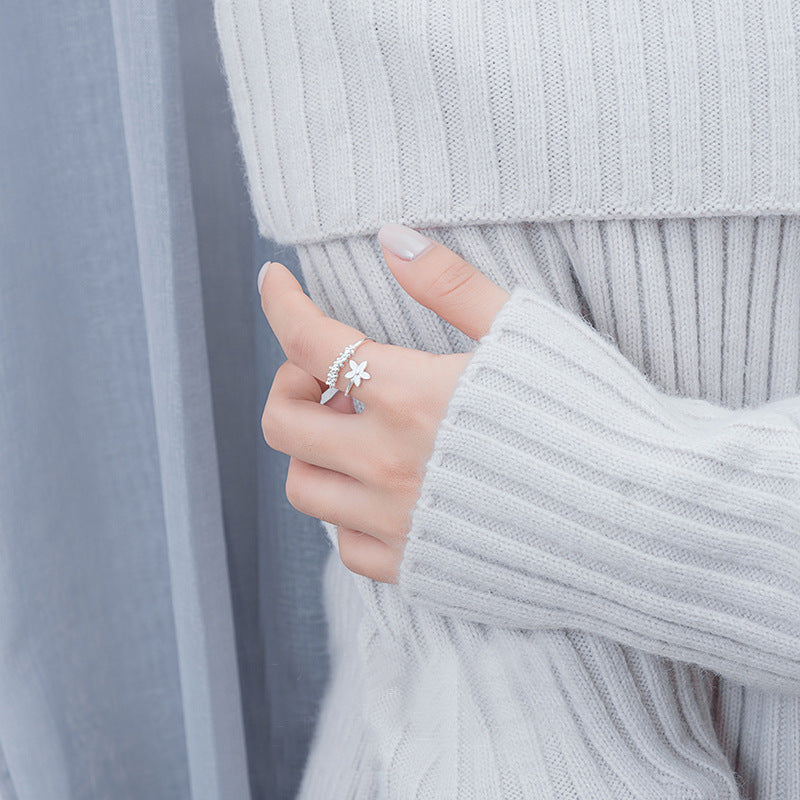 Womens Flower Ring Adjustable Korean Copper Ring With Epoxy White Gold Finish Birthday Gift For Her Floral Jewelry