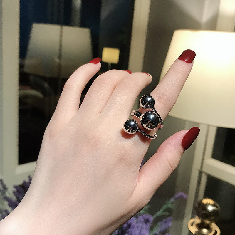Ladies Round Bead Ring Alloy Electroplated Minimalist Korean Inspired Dainty Stackable Jewelry Statement Piece